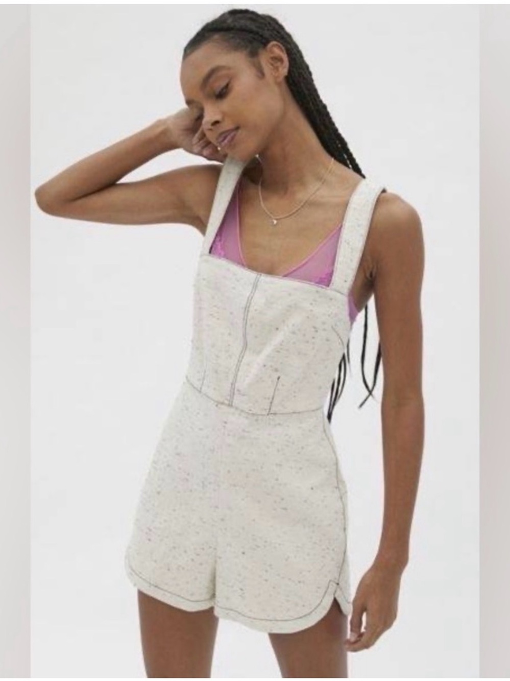 Urban Outfitters Speckled Cream Women’s Denim Romper with Pinafore Straps
